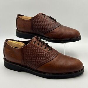 H.S. Trask Saddle Shoes Mens 11.5 M Brown Leather Woven Texture Heritage Preppy